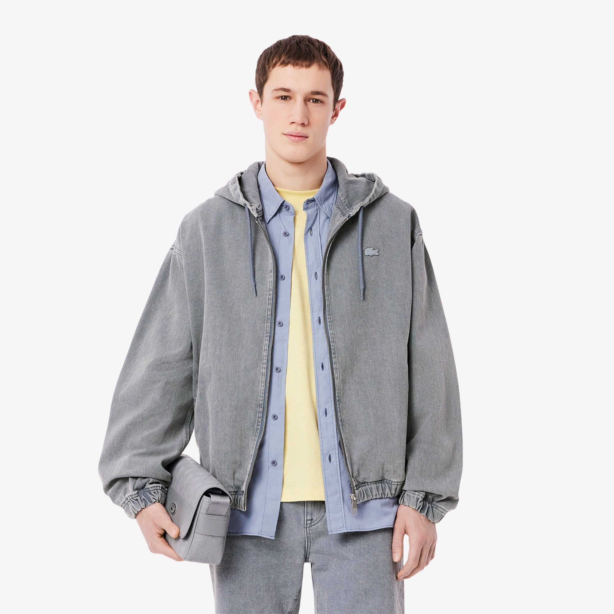 Erkek Kapüşonlu Denim Gri Ceket