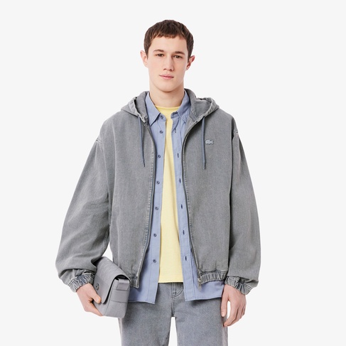  Lacoste Erkek Kapüşonlu Denim Gri Ceket