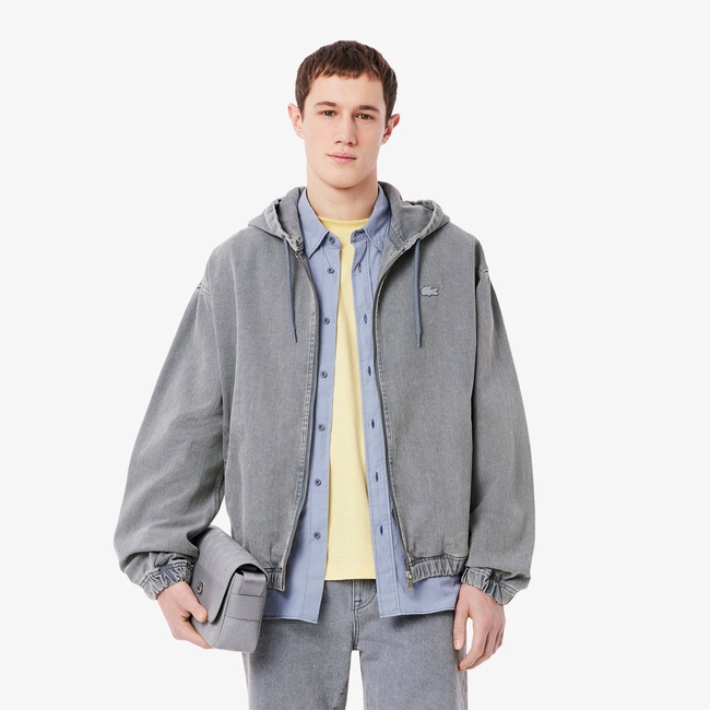  Lacoste Erkek Kapüşonlu Denim Gri Ceket
