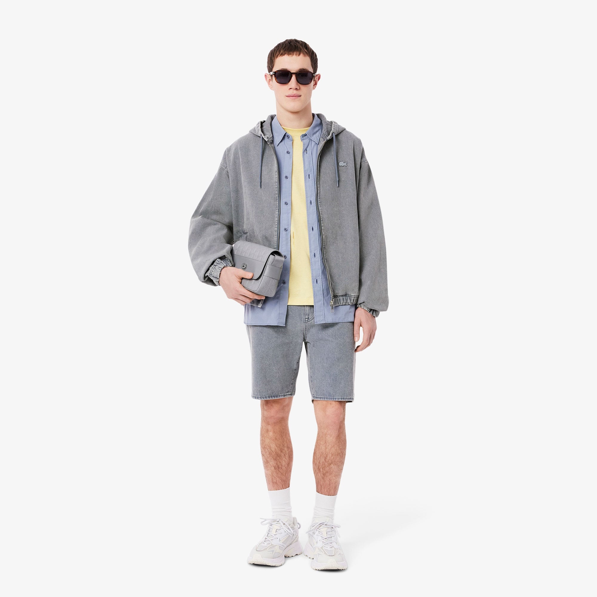 Erkek Kapüşonlu Denim Gri Ceket