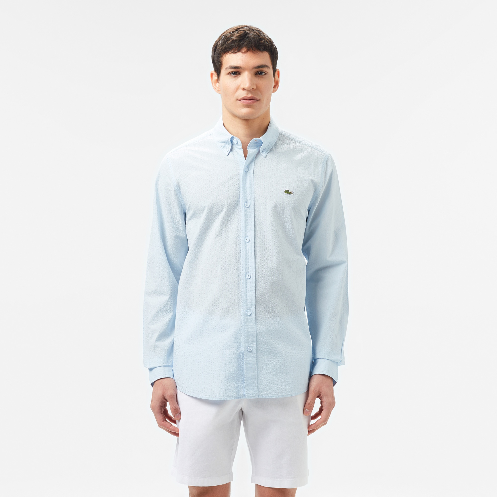 Lacoste Erkek Slim Fit Düğmeli Yaka Açık Mavi Gömlek