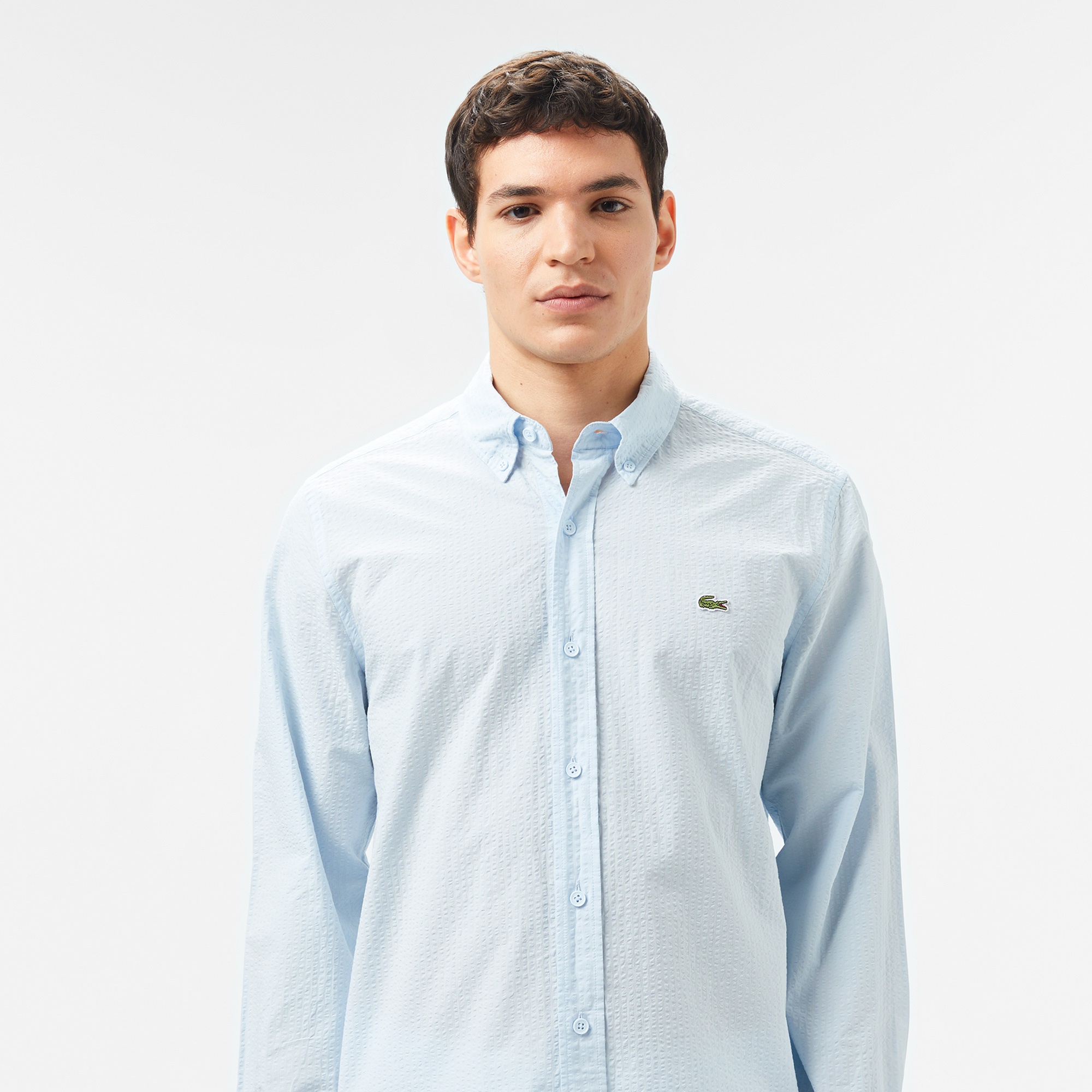 Lacoste Erkek Slim Fit Düğmeli Yaka Açık Mavi Gömlek