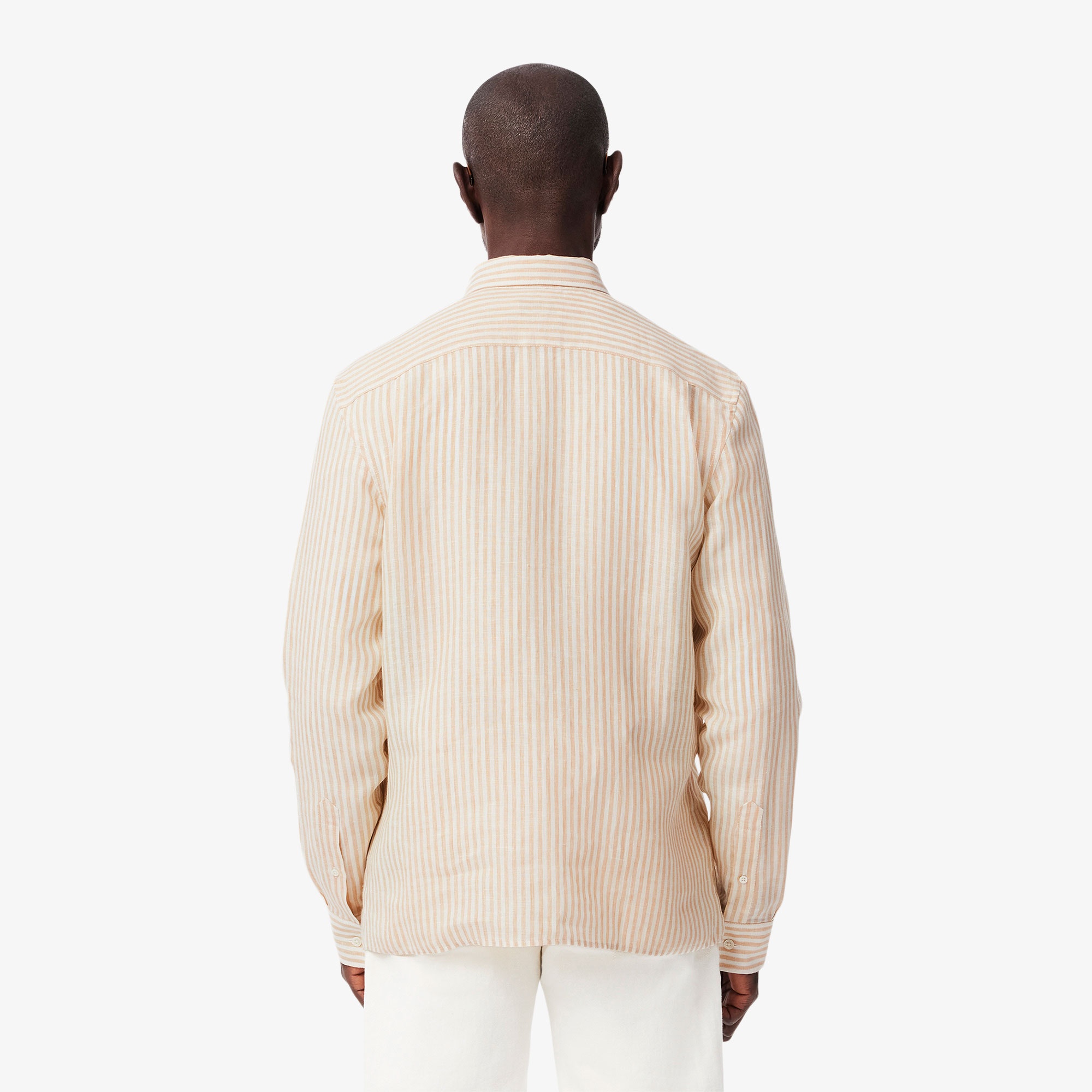 Lacoste Erkek Regular Fit Düğmeli Yaka Çizgili Keten Sarı Gömlek