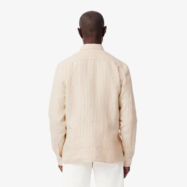  Lacoste Erkek Regular Fit Düğmeli Yaka Çizgili Keten Sarı Gömlek