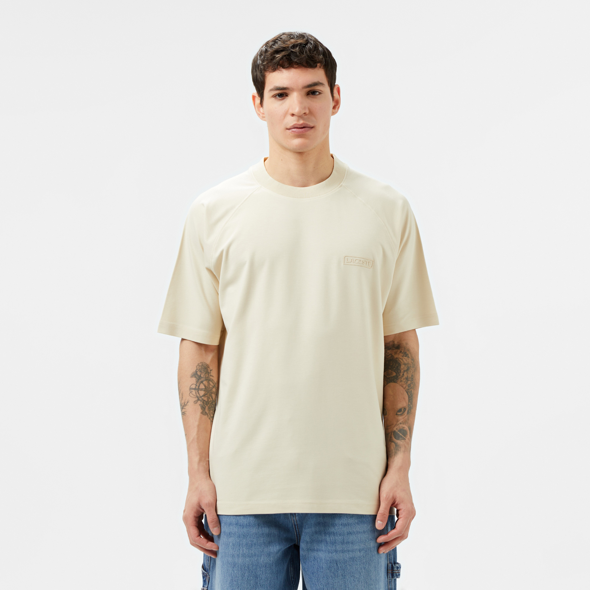  Lacoste Erkek Oversize Fit Bisiklet Yaka Bej T-Shirt