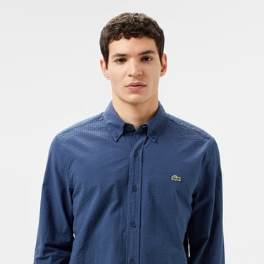  Lacoste Erkek Slim Fit Düğmeli Yaka Lacivert Gömlek