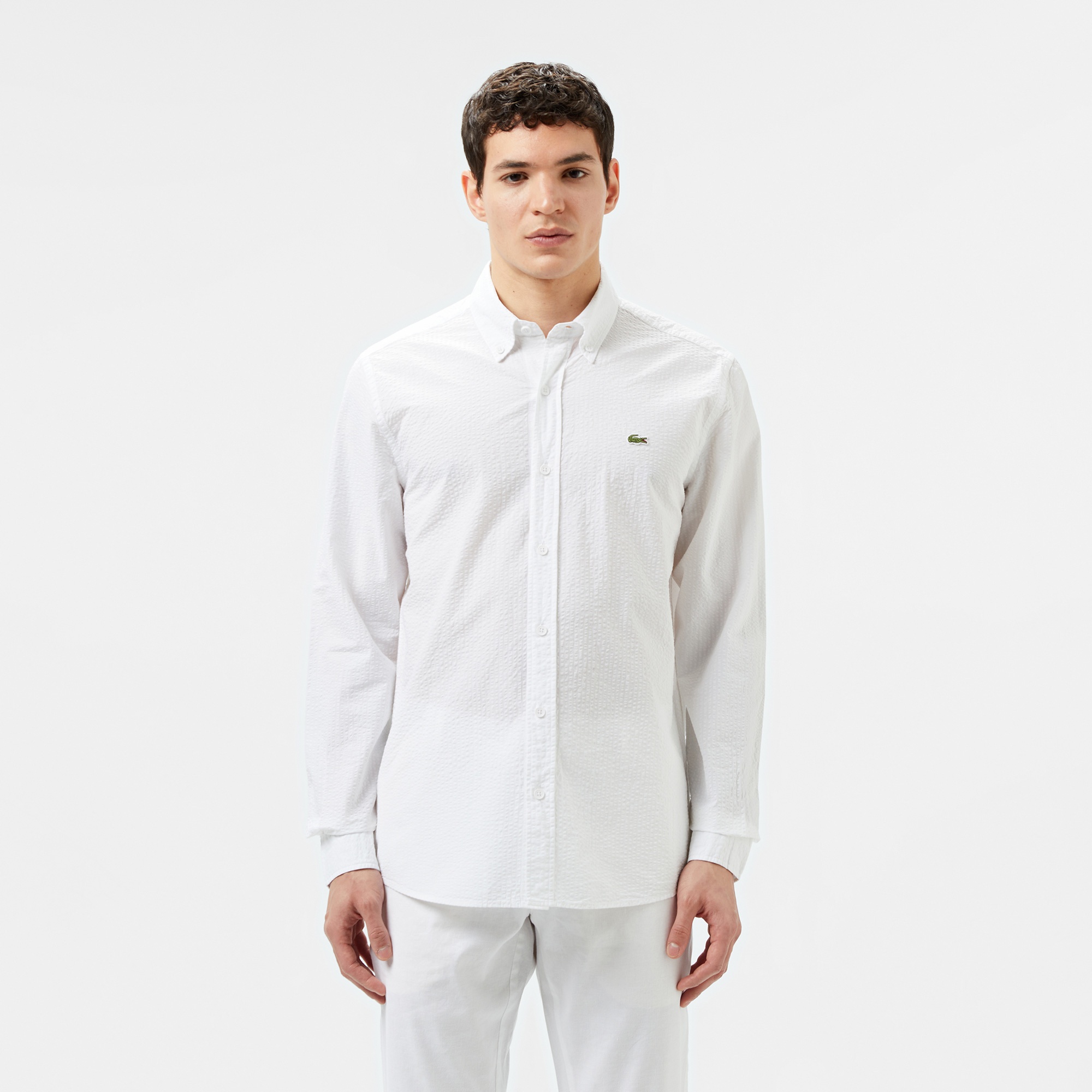 Lacoste Erkek Slim Fit Düğmeli Yaka Beyaz Gömlek