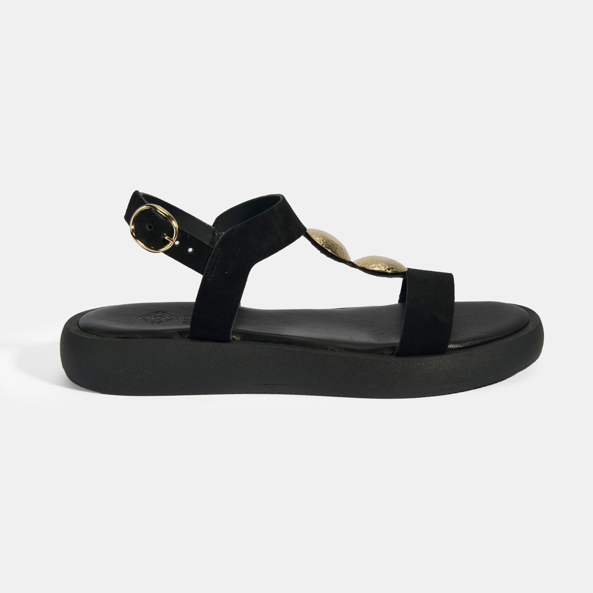 Kadın Siyah Süet Gold Aksesuarlı Sandalet