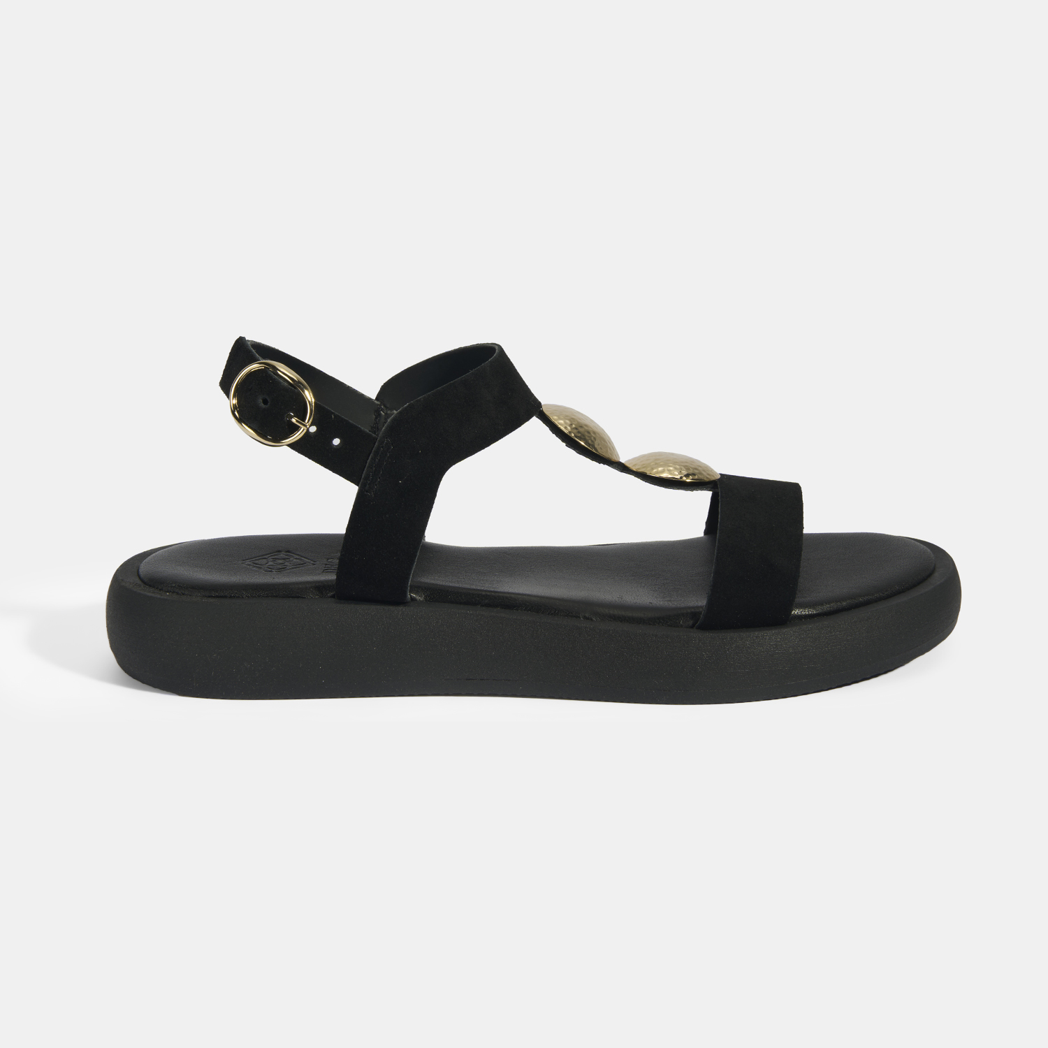  Kadın Siyah Süet Gold Aksesuarlı Sandalet