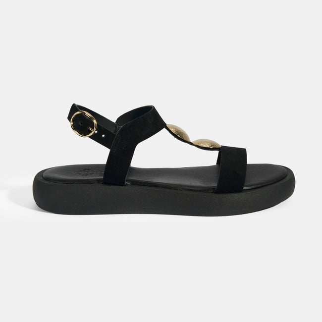  Kadın Siyah Süet Gold Aksesuarlı Sandalet