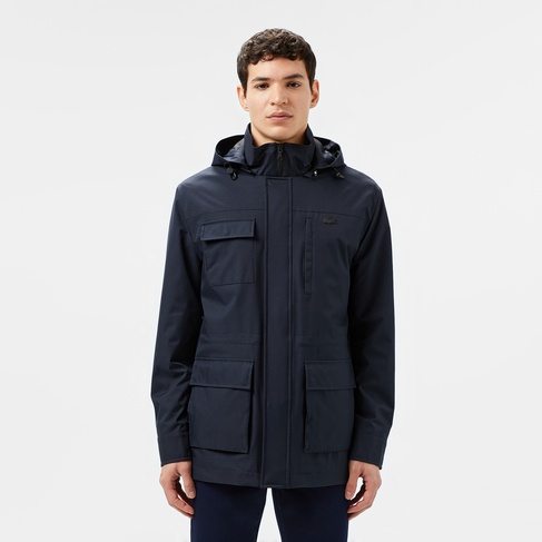  Lacoste Erkek Regular Fit Kapüşonlu Baskılı Lacivert Yağmurluk