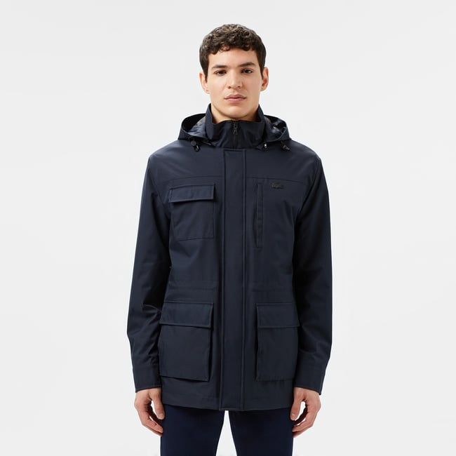  Lacoste Erkek Regular Fit Kapüşonlu Baskılı Lacivert Yağmurluk