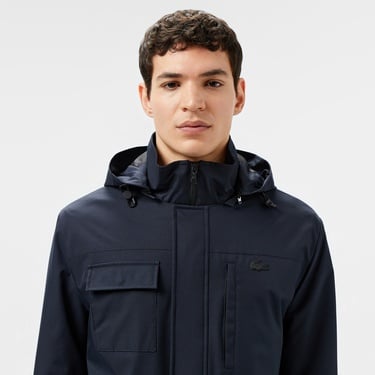  Lacoste Erkek Regular Fit Kapüşonlu Baskılı Lacivert Yağmurluk