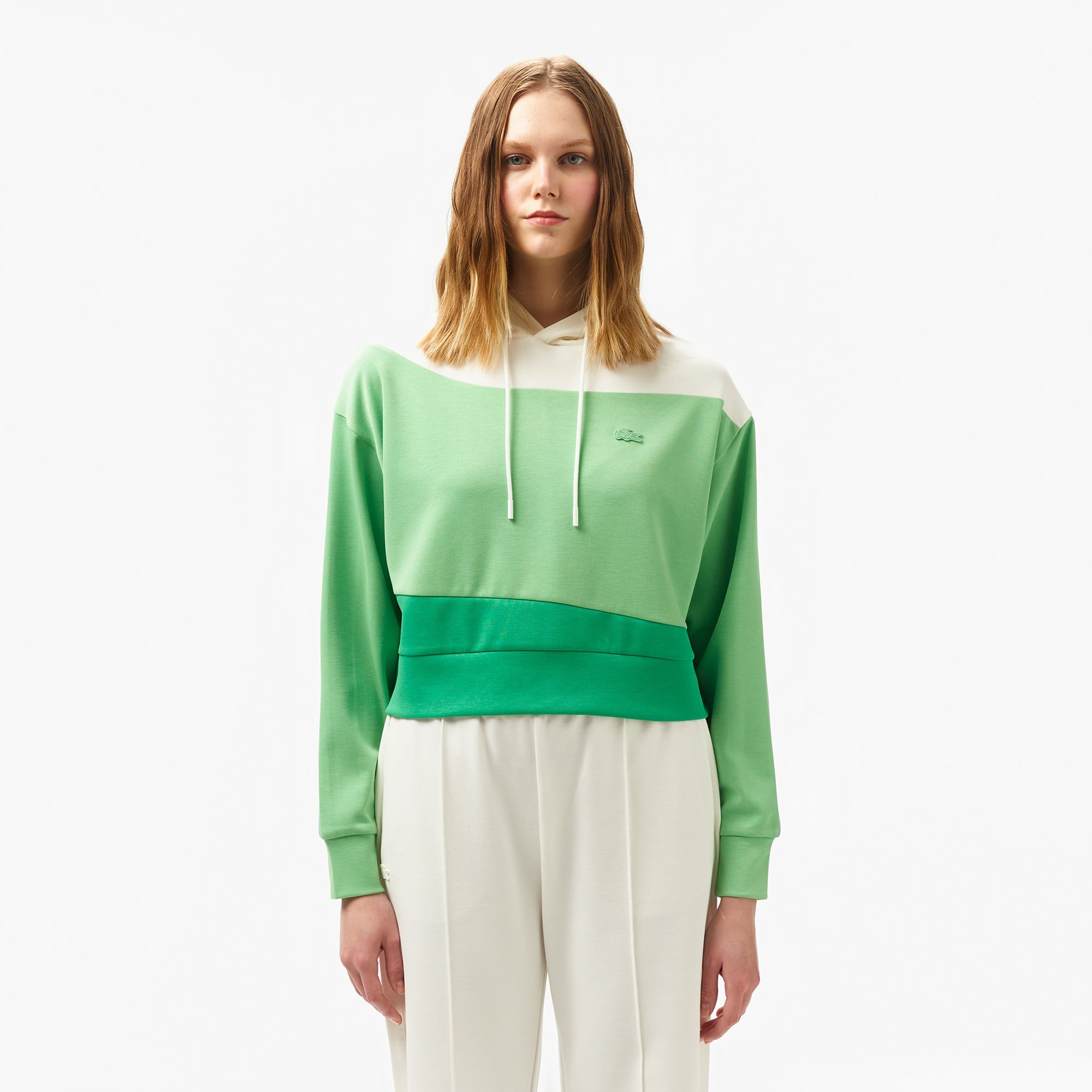 Lacoste Kadın Kapüşonlu Renk Bloklu Açık Yeşil Sweatshirt