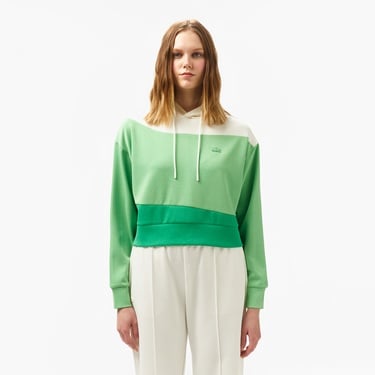  Lacoste Kadın Kapüşonlu Renk Bloklu Açık Yeşil Sweatshirt