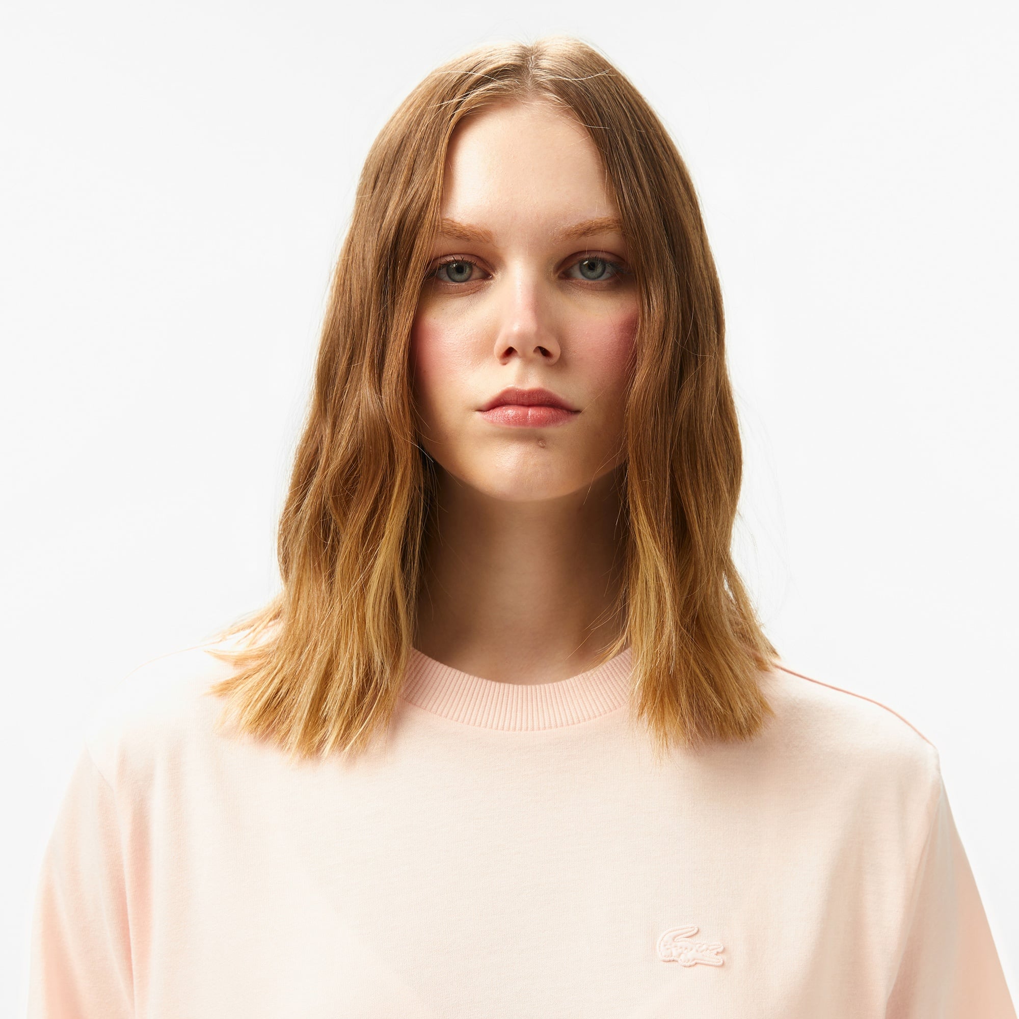 Lacoste Kadın Loose Fit Bisiklet Yaka Açık Pembe T-Shirt