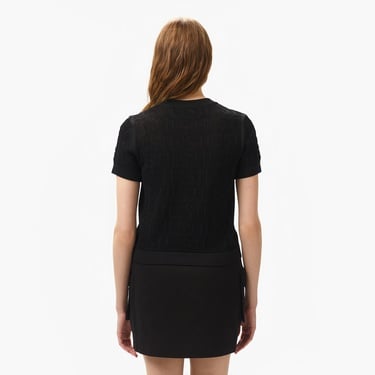  Lacoste Kadın Kısa Kollu Bisiklet Yaka Desenli Siyah Triko