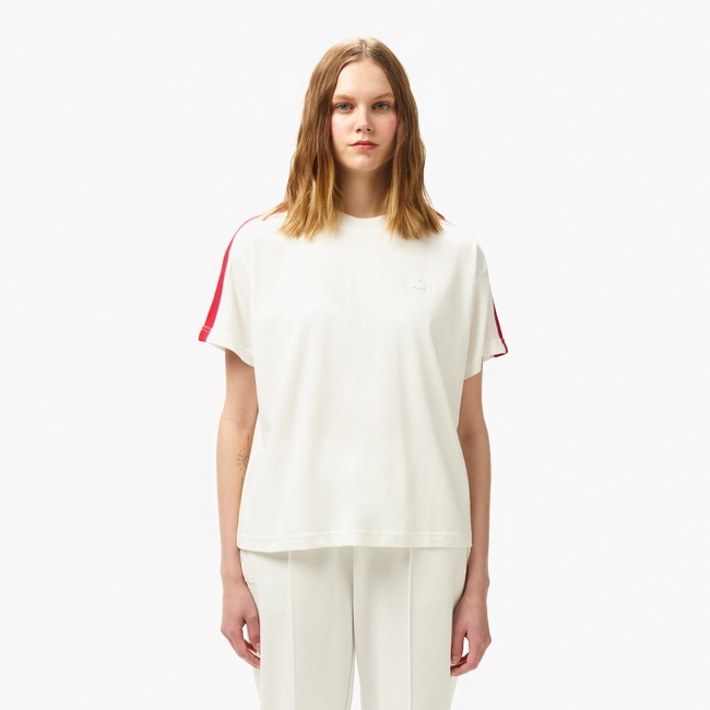  Lacoste Kadın Bisiklet Yaka Beyaz T-Shirt
