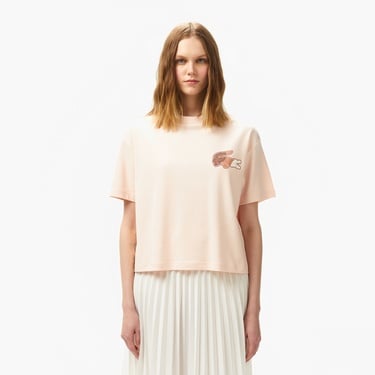  Kadın Bisiklet Yaka Baskılı Açık Pembe T-Shirt