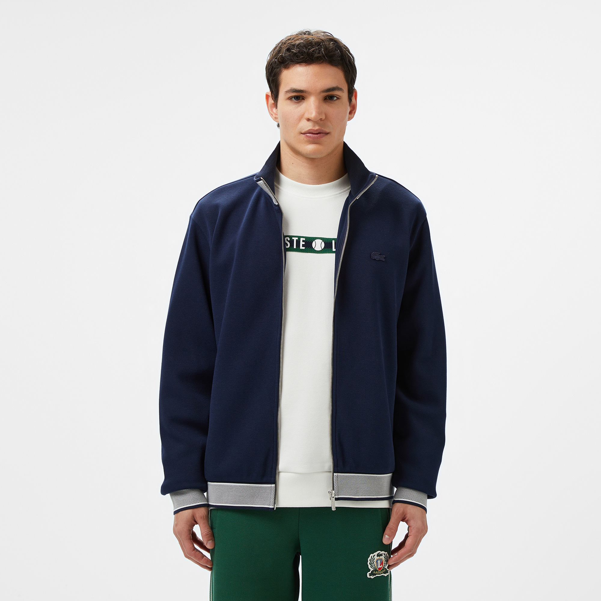 Lacoste Erkek Regular Fit Renk Bloklu Fermuarlı Lacivert Sweatshirt