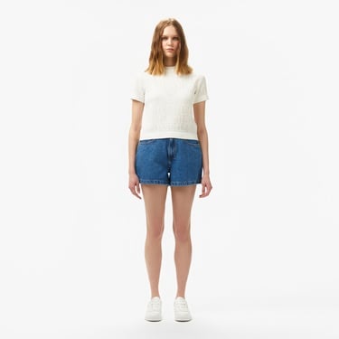  Lacoste Kadın Kısa Kollu Bisiklet Yaka Desenli Beyaz Triko