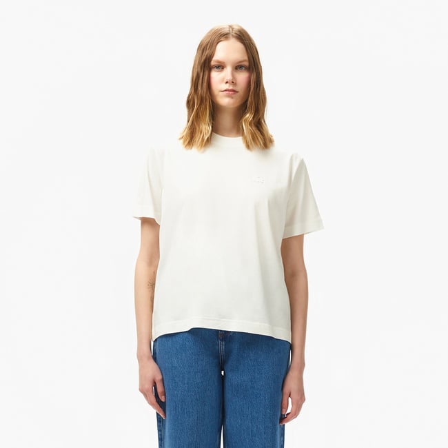  Kadın Loose Fit Bisiklet Yaka Beyaz T-Shirt