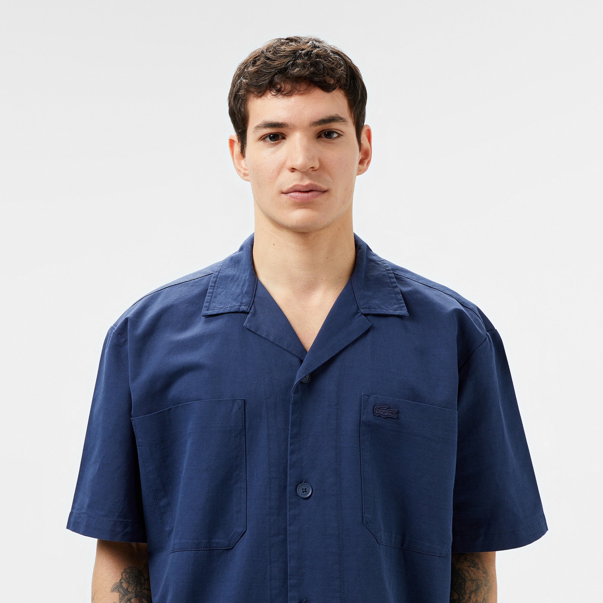 Lacoste Erkek Relaxed Fit Kısa Kollu Lacivert Gömlek