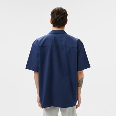  Erkek Relaxed Fit Kısa Kollu Lacivert Gömlek