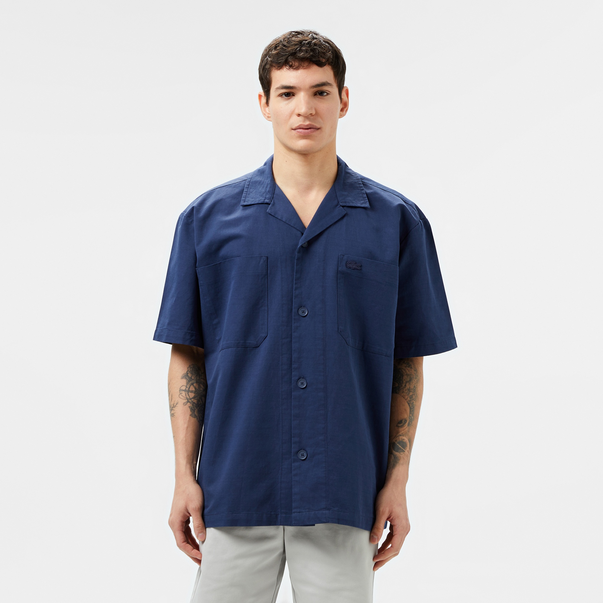 Lacoste Erkek Relaxed Fit Kısa Kollu Lacivert Gömlek