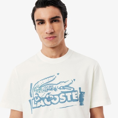  Lacoste Erkek Classic Fit Bisiklet Yaka Baskılı Bej T-Shirt