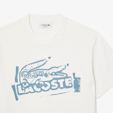  Lacoste Erkek Classic Fit Bisiklet Yaka Baskılı Bej T-Shirt