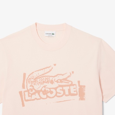  Lacoste Erkek Classic Fit Bisiklet Yaka Baskılı Bej T-Shirt