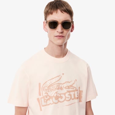  Lacoste Erkek Classic Fit Bisiklet Yaka Baskılı Bej T-Shirt