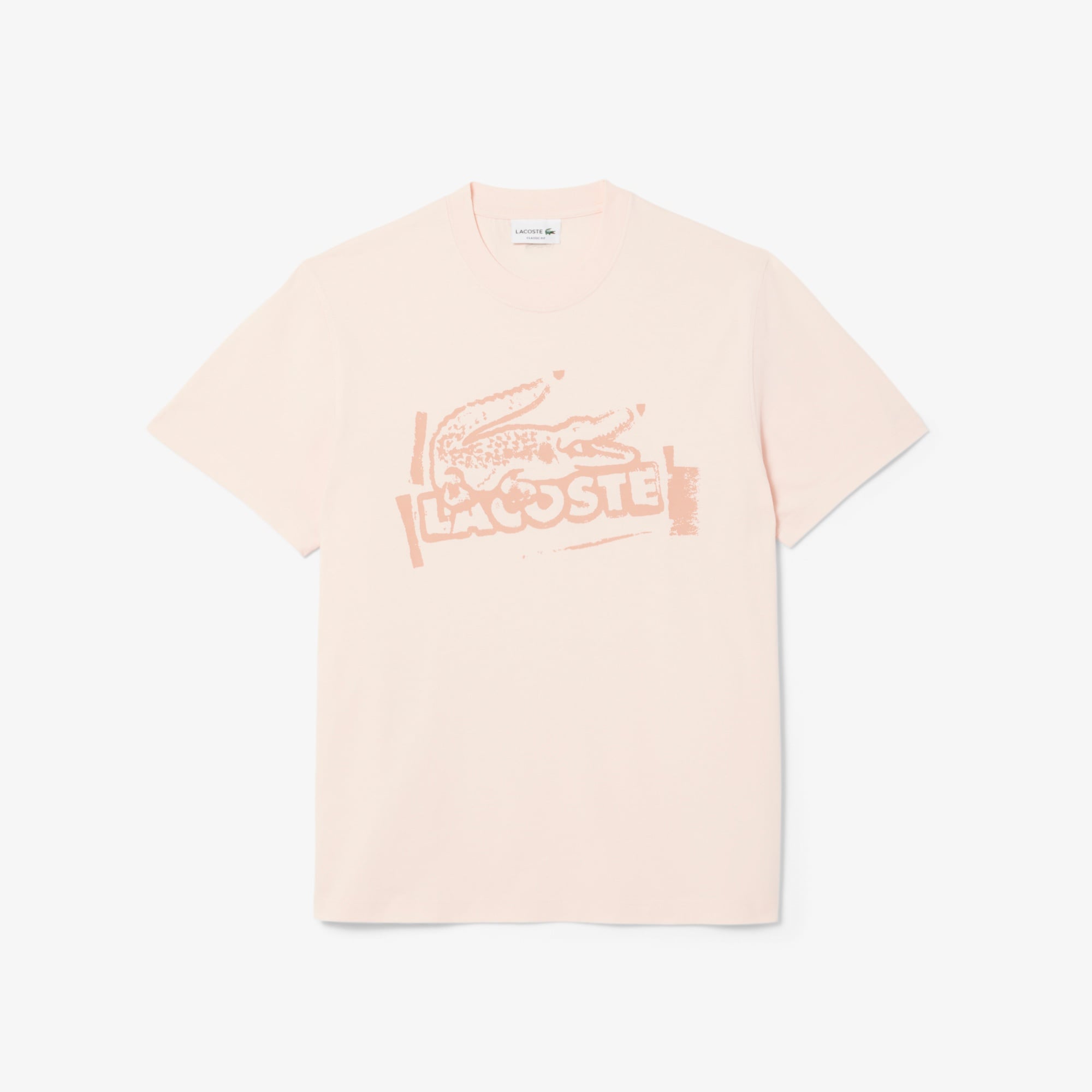 Lacoste Erkek Classic Fit Bisiklet Yaka Baskılı Bej T-Shirt
