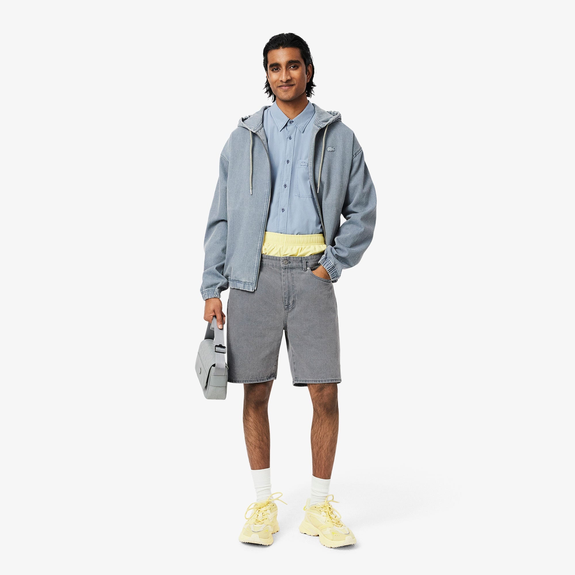 Erkek Straight Fit Denim Gri Bermuda Şort