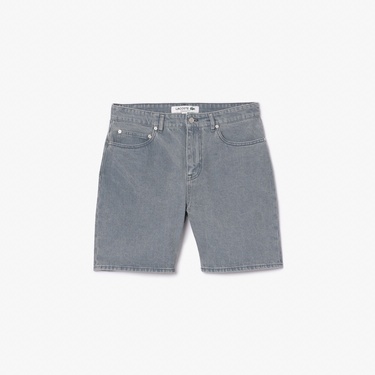  Erkek Straight Fit Denim Gri Bermuda Şort
