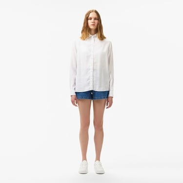  Kadın Relaxed Fit Keten Beyaz Gömlek