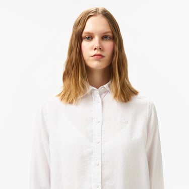  Kadın Relaxed Fit Keten Beyaz Gömlek