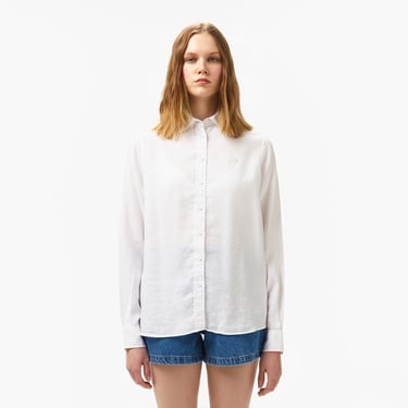  Kadın Relaxed Fit Keten Beyaz Gömlek