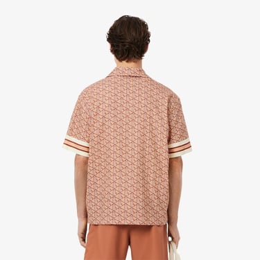  Lacoste Erkek Relaxed Fit Kısa Kollu Monogram Bej Gömlek