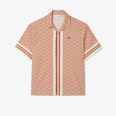  Lacoste Erkek Relaxed Fit Kısa Kollu Monogram Bej Gömlek