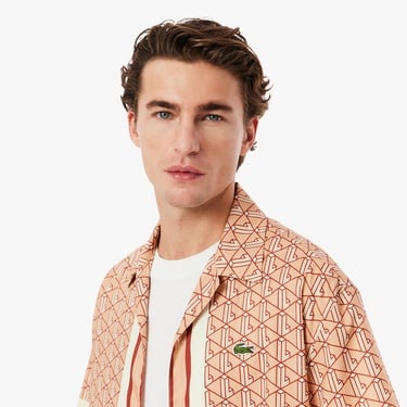 Lacoste Erkek Relaxed Fit Kısa Kollu Monogram Bej Gömlek