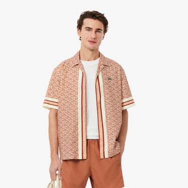  Lacoste Erkek Relaxed Fit Kısa Kollu Monogram Bej Gömlek