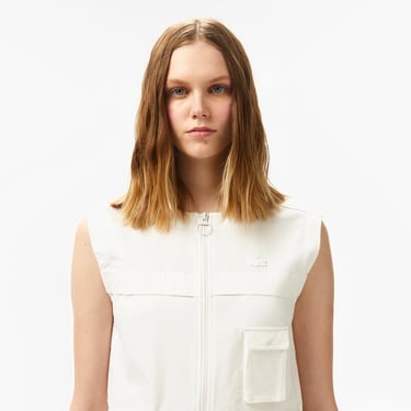  Lacoste Kadın Regular Fit Kolsuz Fermuarlı Beyaz Gömlek