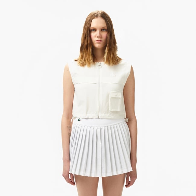  Lacoste Kadın Regular Fit Kolsuz Fermuarlı Beyaz Gömlek