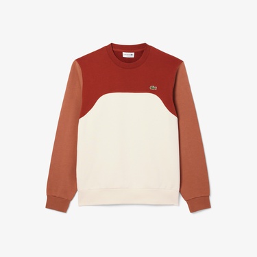  Erkek Classic Fit Bisiklet Yaka Renk Bloklu Bordo Sweatshirt