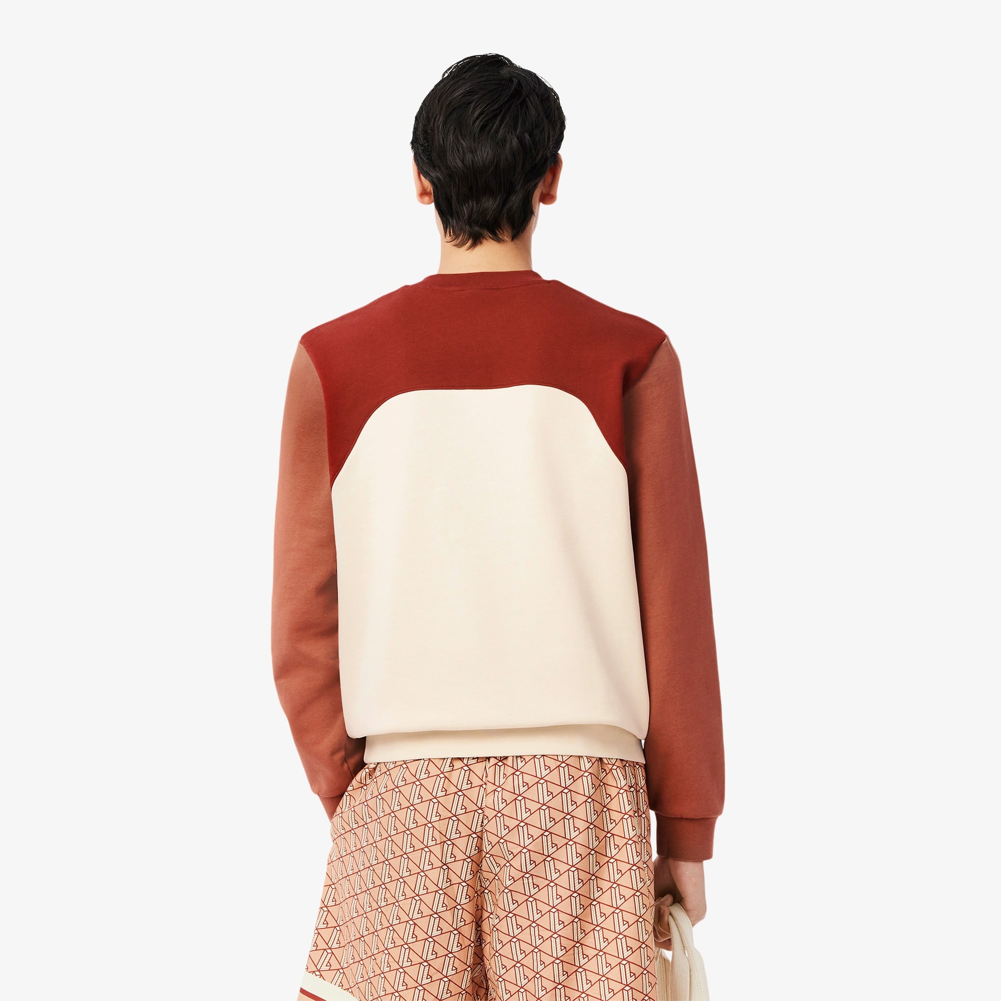 Erkek Classic Fit Bisiklet Yaka Renk Bloklu Bordo Sweatshirt