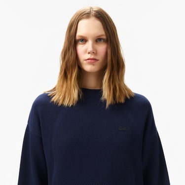  Lacoste Kadın Bisiklet Yaka Lacivert Triko