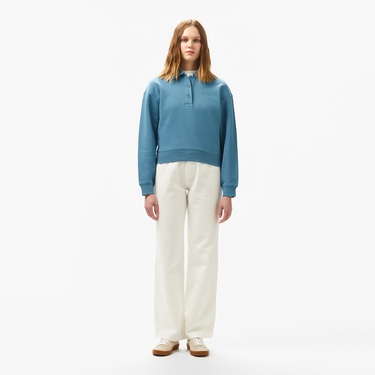  Kadın Relaxed Fit Polo Yaka Mavi Sweatshirt