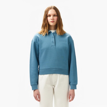  Kadın Relaxed Fit Polo Yaka Mavi Sweatshirt